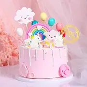 AGDSCVNG Unicorn Cake Topper, 13 pcs Rainbow Unicorn Birthday Decorations Cake Toppers For Girls with Rainbow Heart Unicorn Cloud Balloon Happy Birthday Cake Decorations For Kids Birthday