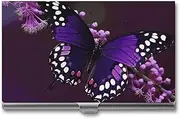[LKHDS] Slim Aluminum Alloy Business Card Holder Purple Plum Butterfly Pocket Business Card Case Portable Business Card Wallet Business Card Holders Handheld Card Box for Women Men, style, One size