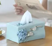 Blue Hydrangea European Floral Resin Tissue Box Cover Napkin Holder Dispenser