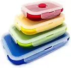 Set of 4 Collapsible Silicone Food Storage Container, Leftover Meal Box for Kitc