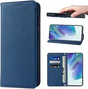 [LANJLM] Wallet Case for Samsung Galaxy S21 FE Phone Cases Premium Leather PU Flip Cover Magnetic Shockproof Closure Book Design with Kickstand Feature & Card Slots Galaxy S21 FE Case - Blue
