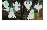 Hanging Ghost with Luminous Face Stickers Garden Yard Halloween Party Decor 6pc