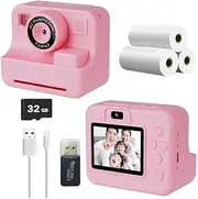Instant Print Camera for Kids with 1080P HD & Photo Printing | Portable Digital Camera Toy for Ages 3-12 | Birthday for Girls Boys | Includes Stickers, 32GB SD Card (Pink)