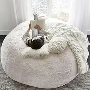 Giant Bean Bag Chair, Ultra Soft Fluffy PV Velvet White Sofa Bed Cover for Kids Adults,Big Round Bean Bag Pouf Puff Couch Tatami Living Room Beanbags (Size : 8ft)