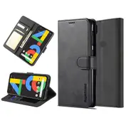 For Google Pixel 4A Case Flip Wallet Case SupRShield Leather Magnetic Stand Cover (Black)