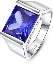 [Yaresul] 10ct Men's Tanzanite Ring 8 * 12mm Square-Cut Created Mens Sapphire Ring 925 Sterling Silver Ring Mens Engagement Wedding Bands Ring Size 6-14