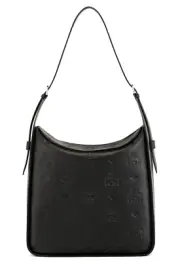 MCM Women's Large Aren Hobo Shoulder Bag Purse in Black Maxi Monogram Leather