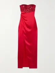 [SEMSEM] SEMSEM - Gathered Sequin-embellished Charmeuse Gown - US6 US 6 Red