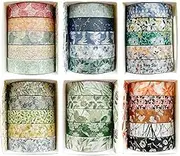 YUBX Flowers Washi Tape Set 30 Rolls Floral Patterns Decorative Skinny Slim Masking Tapes for Arts, DIY Crafts, Journals, Planners, Scrapbook, Wrapping (Greens Thrive)