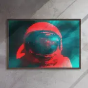 Astronaut fitted with spacesuit negative photo 36x24-Framed Canvas Print