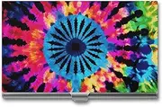 [VFMKT] Slim Metal Business Card Holder Portable Business Card Case Pocket Name Card Holder Exotic Tribe Tie Dye Style Wallet for Men Women Office Travel, style, One Size