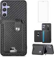 Asuwish Phone Case for Samsung Galaxy S24 5G Wallet Cover with Tempered Glass Screen Protector Slim and Credit Card Holder Magnetic Stand Cell S 24 24S GS24 G5 2024, 6.2 inch Women Men Black