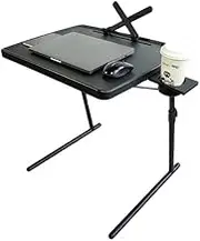 TV Tray Stand is an Folding Table，Extra Large Table Top Adjustable TV Dining Table Tray，for Eating, Folding Laptop Table with Book Stand, Cup Holder & Tablet Slot for Bed & Sofa