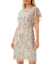 Aidan Mattox L66407 Womens Silver Embellished Knee-Length Shift Dress Size US 8