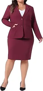 [Agnes Orinda] Plus Size Skirt Suits for Women 2 Piece Suit Skirt Set Business Casual Long Sleeve Blazer and Pencil Skirt