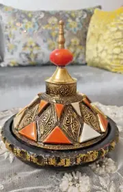Moroccan tagine of ceramic, silver, copper and bone -Moroccan ceramic bowl decor