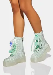 [Sparkl Fairy Couture] Blue Rhinestone Combat Boots