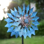 Solar Wind Spinner Rotate Crackle Glass Globe LED Light Kinetic Dual Decoration