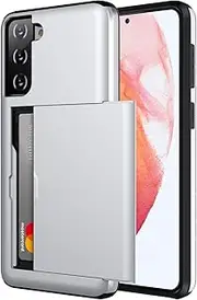 [ZUSLAB] Galaxy S21 FE 5G Case Slide Armor Card Holder Protective Shockproof Hard Back Cover for Samsung - Silver