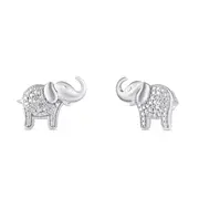 Bevilles Diamond Set Elephant Stud Earrings in Sterling Silver