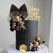 23 PCS Acrylic Right Angled Vertical Happy Birthday Cake Topper Gold Palm Leaves Balls Cupcake Toppers for Birthday Wedding Baby Shower Party Decoration (golden)