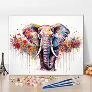 TISHIRON Elephant Paint by Numbers for Adults Beginner Animals DIY Adult Paint by Number Kits on Canvas Colorful Blooming Flowers Oil Paint by Numbers Acrylic Painting Art Crafts 16"x20"(Frameless)