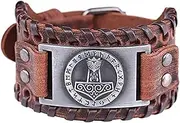 [BOSUGE] Charming Bracelet，Vintage Style Men Leather Bracelet Nordic Viking Hammer Amulet Button Bracelet (Color : Ancient Silver) (Color : Ancient Silver)