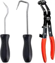 Swpeet 3Pcs Hose Clamp Plier Set, Including 45° Flat Band Hose Clamp Plier Angled Swivel Jaw Locking Car Water Pipe with 2Pcs Hose Removal Hook Set Perfect for Hose Installations of Low Radiators