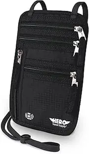 [Hero Travel Supply] Hero Neck Wallet – RFID Blocking Passport Holder – Easy to Conceal Travel Pouch, Black, RFID Wallet