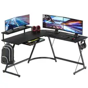 L Shaped Desk, Gaming Corner Desk with Monitor Stand, Home Office Study Writing Table Workstation