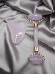 BerryUp Jade Roller and Gua Sha Set - Anti Aging Pink Face Massage Roller Kit
