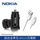 【NOKIA 諾基亞】 車用充電器 P6101N + Micro USB手機充電線 100cm E8100M