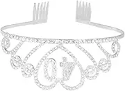 [IWOWHERO] 40th Birthday Accessory Rhinestone Crown Alloy Hair Comb Silver for Celebrations