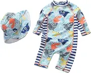 [Danlaru] Baby Toddler Boys Girls One Piece Swimsuit Set Swimwear Shark Bathing Suit Rash Guards Sunsuit with Hat UPF 50+