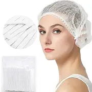 ZXFUTURE 50 Pack 21" White Disposable Nonwoven Bouffant Caps Hair net Hair Sleeves with Swivel Side Headbands, Unisex, Perfect for Sleeping Hair Nets, Hair Nets Food Service,Personal Care (Blue/White)