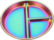 HOLIDYOYO Healthy Eating Divided Plates: 8 Inch Round Stainless Steel Portion Control Dishes with Separators Food Divider Tray for Snacks Appetizers Salad