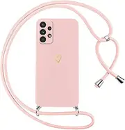 [Oelrstfe] Mobile Phone Lanyard for Samsung Galaxy A13 4G, Case with Strap, Heart Motif, Mobile Phone Case for Hanging, Silicone, Shockproof, Ultra Thin, Soft Protective Case with Cord, Necklace, Love
