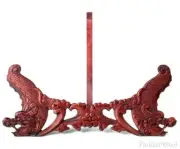 Rosewood Carved Dragon Fish Plate Easel Display Holder Stand Round Disk Rack