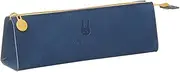 Leather Texture Triangle Pencil Case Vintage Zippered Bag for School Pen Pouch Blue Multi-purpose Organizer