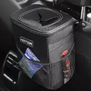 Car Trash Can with Lid and Storage Pockets, 2 Gallons, Black