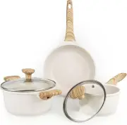 Pots and Pans Set Nonstick, Beige Granite Induction Kitchen Cookware Sets, Heal