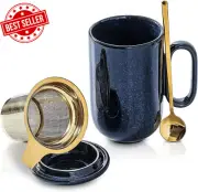 Ceramic Tea Cup Mug Infuser - Large 16 Oz Hot Loose Steeping Handle Teacup