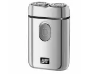 Gray Portable Electric Shaver - Dual Blade, USB Rechargeable, LED Display for Battery Life