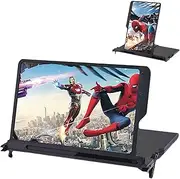 12" Screen Magnifier for Cell Phone 3D HD Magnifing Projector Screen Enlarger Smartphone Desktop Bracket Universal Cellphone Screen Magnifier Holder (Black)