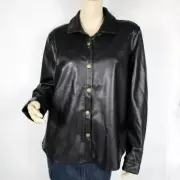 NWT Mudpie Salem Shacket Size M Black Faux Leather Snap Front Vegan
