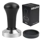 53mm Black Coffee Tamper Espresso Press with Small Mat 304 Stainless Steel Ba...