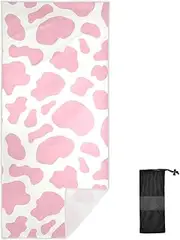GAIGEO Cow Print Pink Towel Beach Polyester Extra Large Beach Towels with Sand-Free Design, 71 * 31 Inches