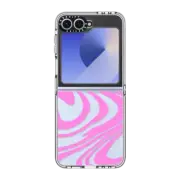 Galaxy Z Flip6 Clear Case Transparent Marble Trippy Wavy Swirl Pink Spiral Warp Twirl 70s Psychedelic Acid Groovy Abstract Pattern