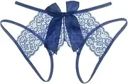 [TAIKMD] Men See-through Lace G-string Thongs Sissy Crotchless Bikini Shorts Underwear, Navy Blue, One Size