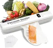 [Frohsen] Vacuum Sealer Machine,Food Vacuum Sealer Machine,With 10 Vacuum Sealer Bags, One-touch Automatic Vacuum Sealer for Food, Digital Display Vacuum Sealing and Independent Sealing Function(White)